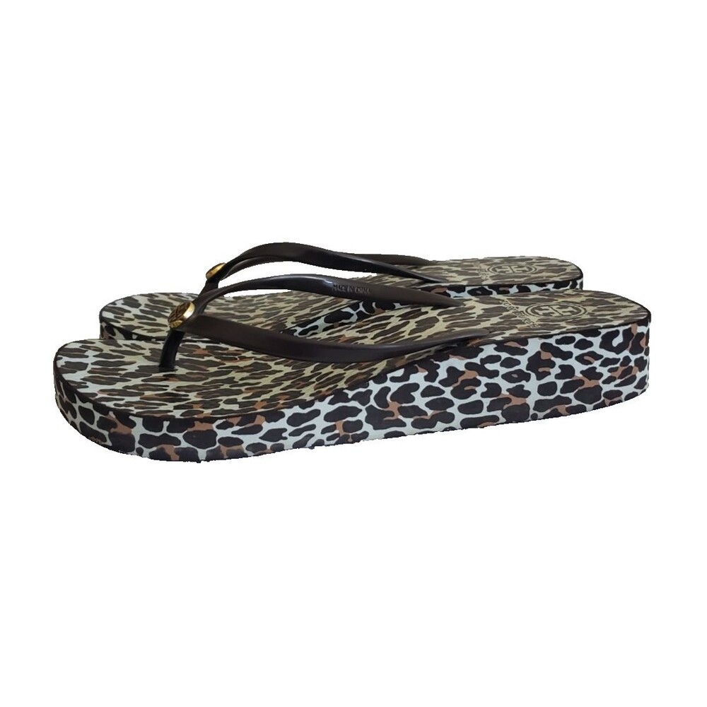Tory Burch Thandie Wedge Flip-Flop Thong Sandals Brown-Multi Leopard Print Sz 10 - Picture 6 of 10